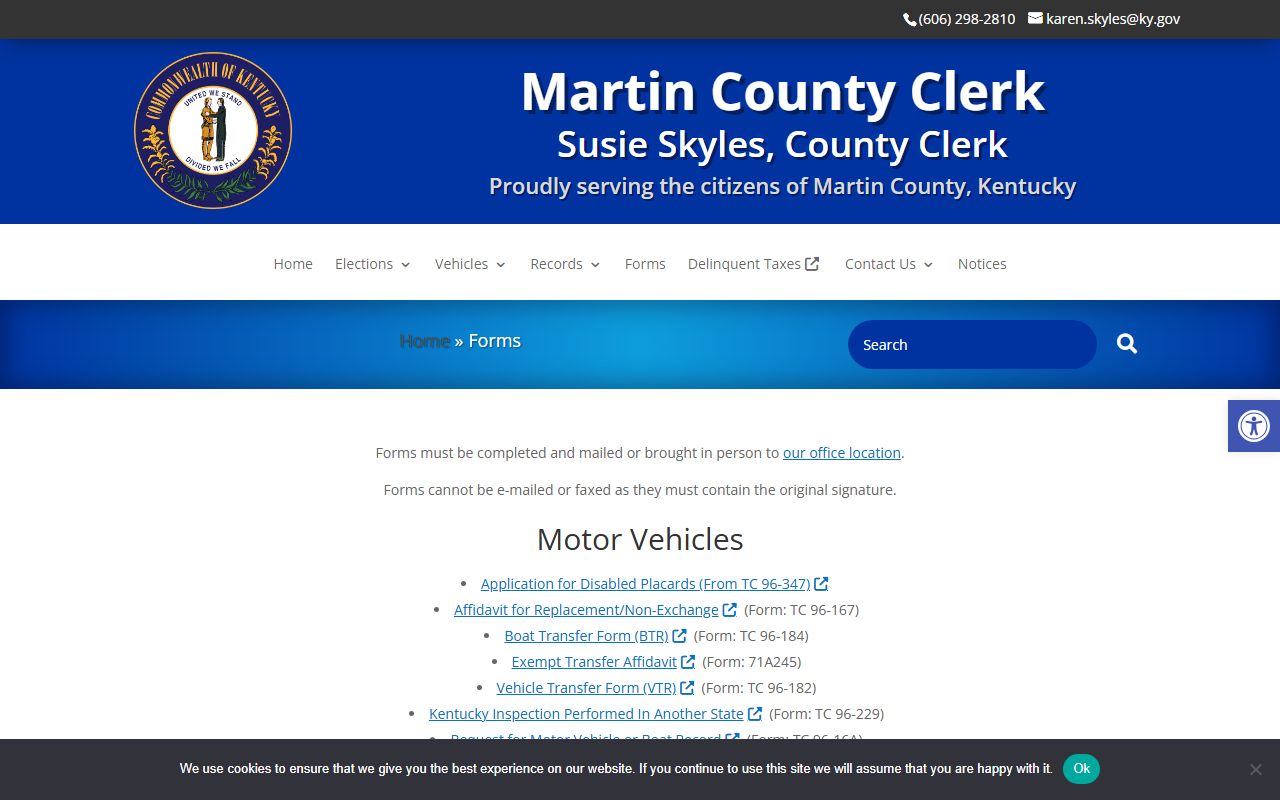 Martin County Circuit Court Clerk distinction from County Clerk forms source