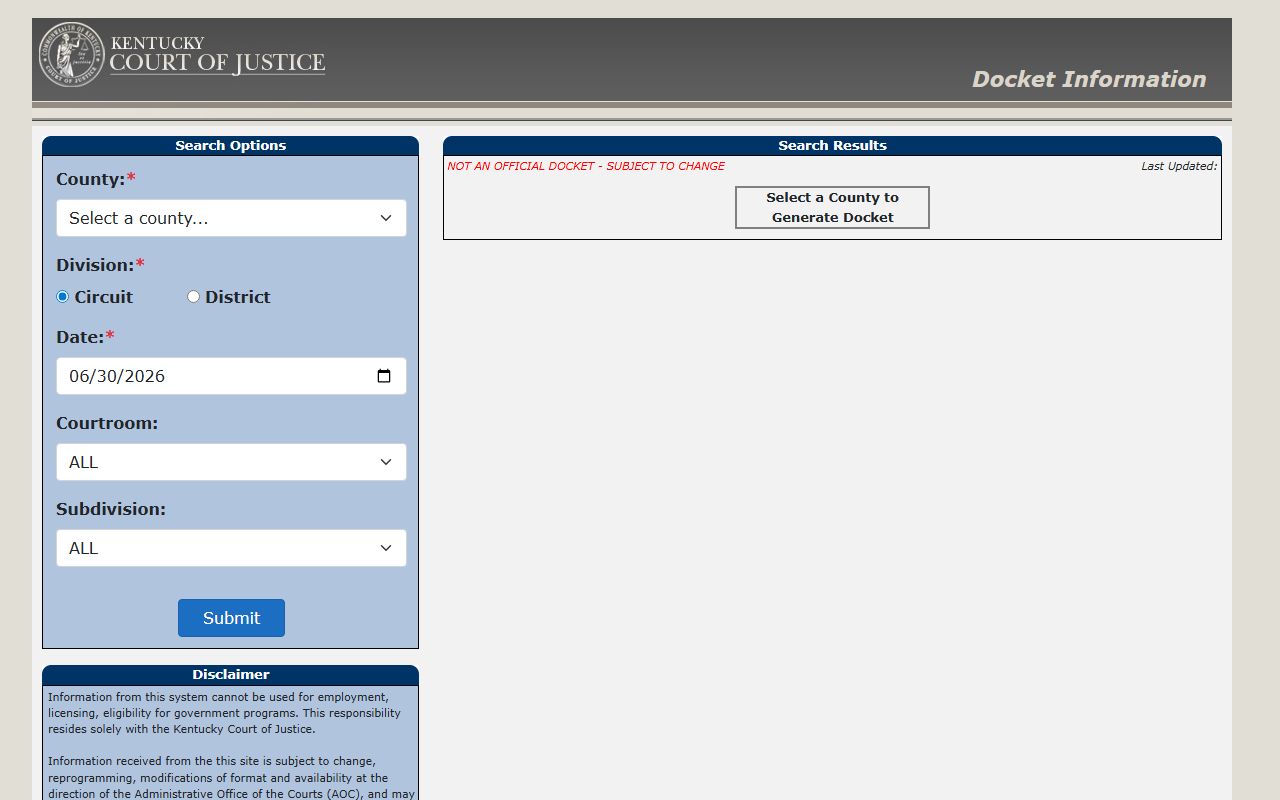 Martin County court dockets public docket search fields