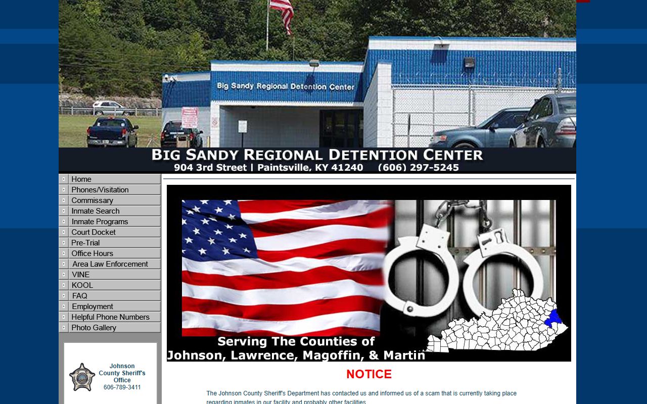 Martin County inmate search Big Sandy Regional Detention Center homepage