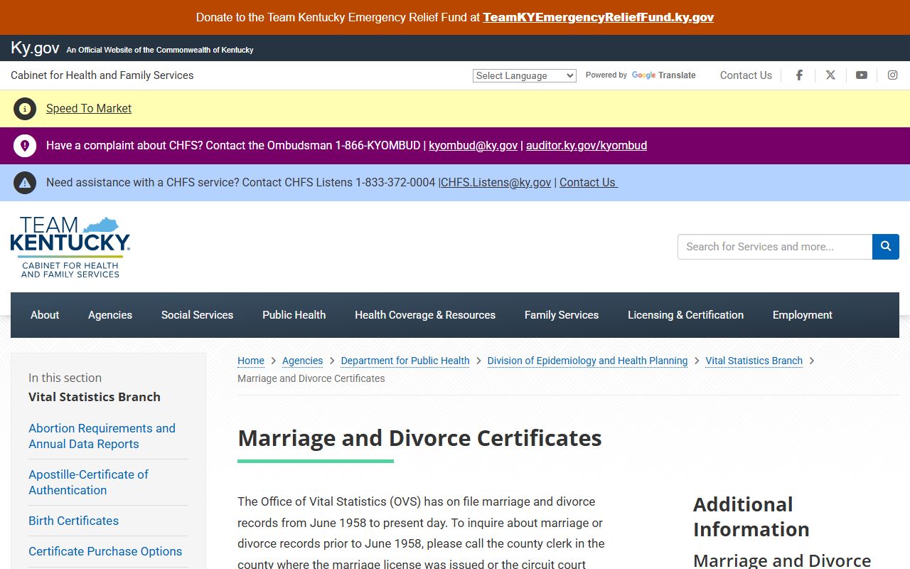 Martin County marriage and divorce records Kentucky certificate source